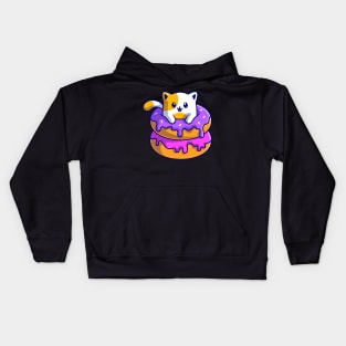 Cute Cat With Doughnut Cartoon Kids Hoodie